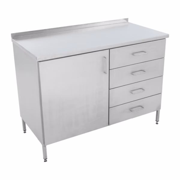 Lyson PREMIUM Edelstahl-Standschrank mit Tür und 4 Schubladen, 1200 mm – W933_P
