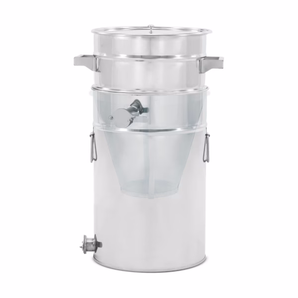 Lyson Abfüllbehälter CLASSIC 50–150 l mit Konussieb und zwei Ventilen – Hauptansicht