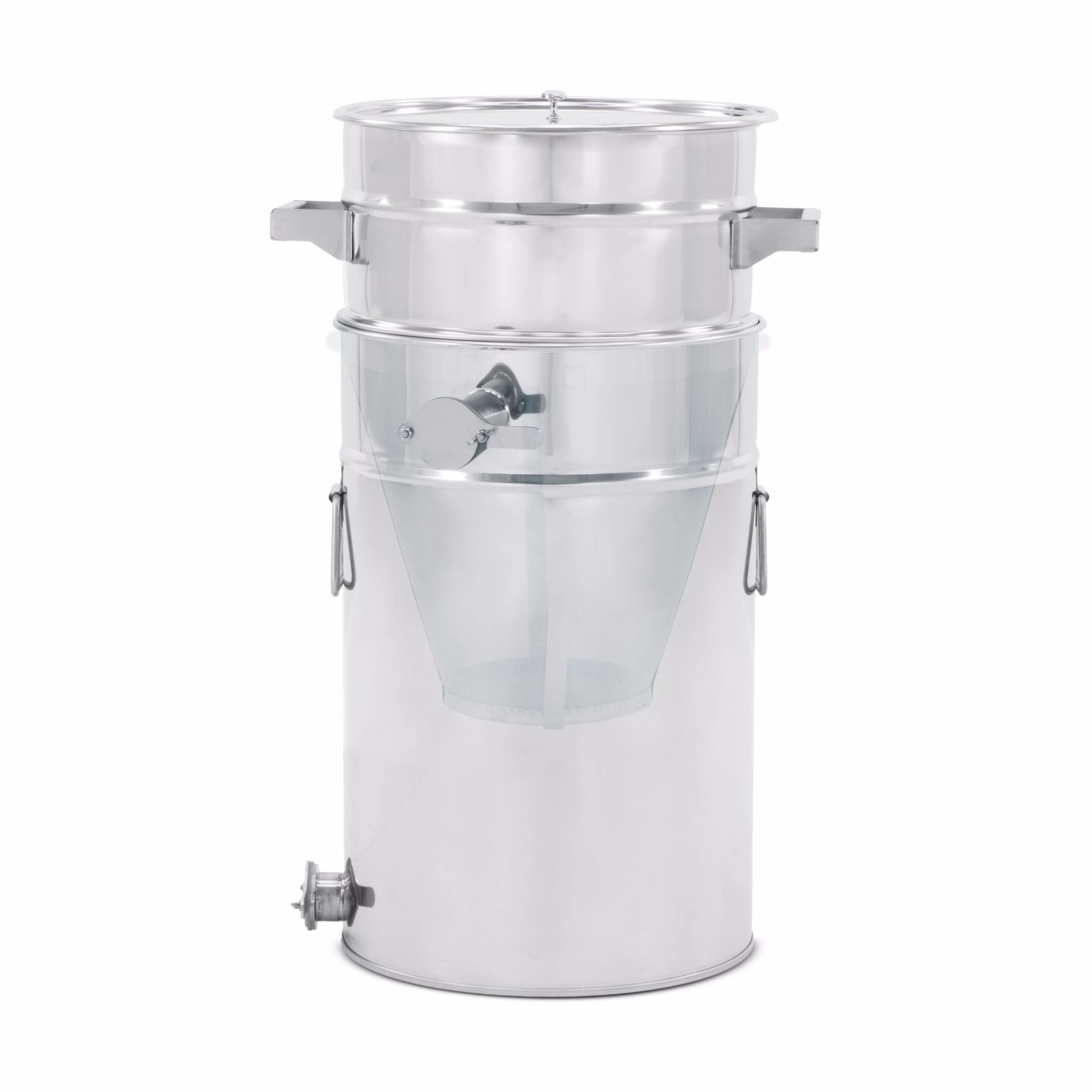 Lyson Abfüllbehälter CLASSIC 50–150 l mit Konussieb und zwei Ventilen – Hauptansicht